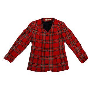 Young Pendleton Vintage Red Tartan Wool Plaid Blazer Jacket Junior Girls 9-10